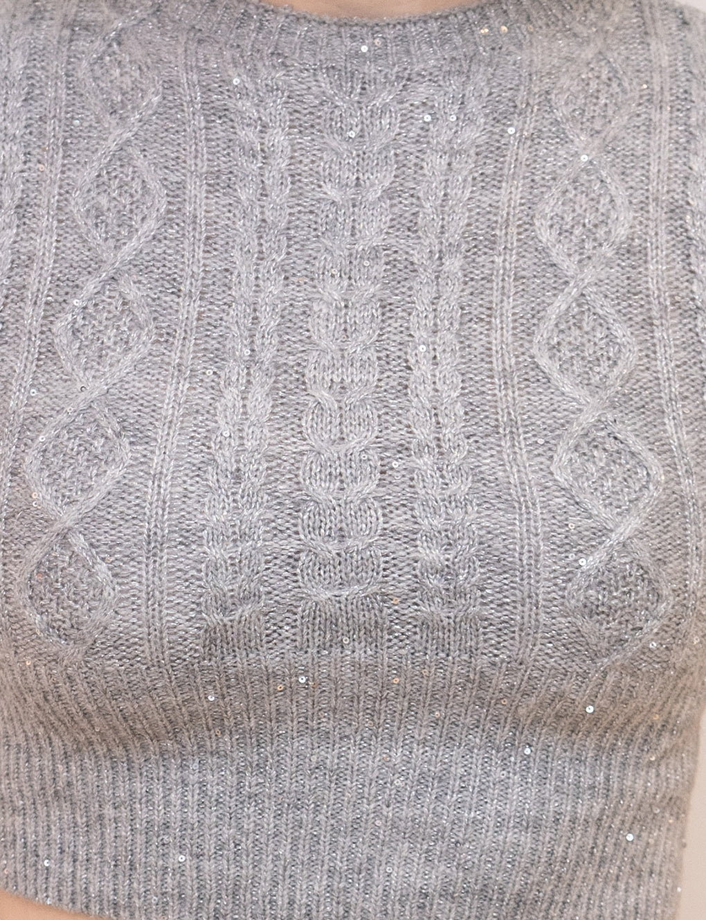 Cropped Sequin-embellished Twist Wool-blend Knitted Top
