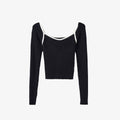 Trimmed Square Neck Stretch-knit Sweater