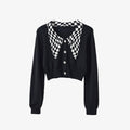Cropped Twisted Checked Wool-blend Knitted Cardigan