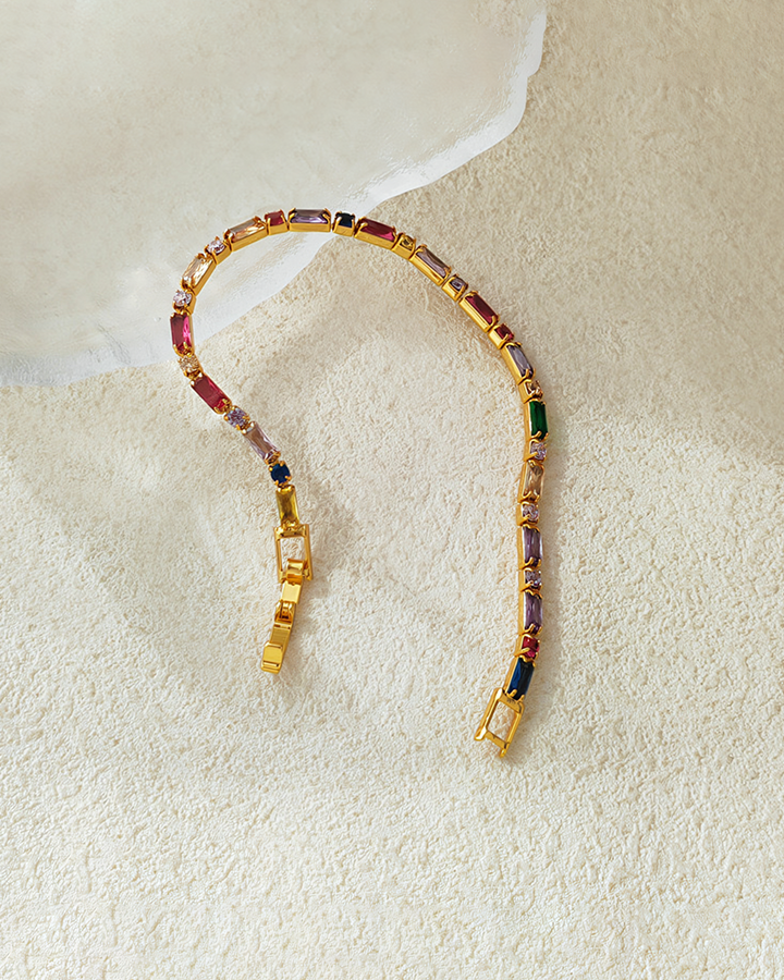 Rainbow Stone Gold Tone Chain Bracelet