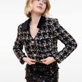 Houndstooth Velvet Lapel Wool-blend Tweed Jacket