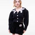 Cropped Bow-embellished Dropped Shoulder Heart-design Button-embellished Cardigan