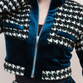 Houndstooth Cropped Wool-blend Tweed and Velvet Spliced Jacket