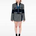 Houndstooth Cropped Wool-blend Tweed and Velvet Spliced Jacket