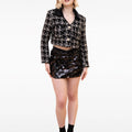 Houndstooth Velvet Lapel Wool-blend Tweed Jacket