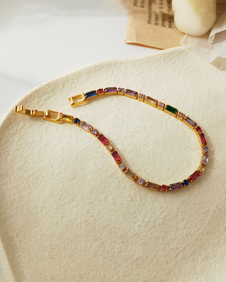 Rainbow Stone Gold Tone Chain Bracelet