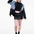 Denim Pacthwork Asymmetric Rhinestone Tassel-embellished Suit Jacket