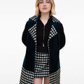 Notched Lapel Houndstooth Tweed and Velvet Spliced Wool-blend Vest Coat