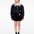 Cropped Bow-embellished Dropped Shoulder Heart-design Button-embellished Cardigan