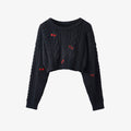 Cropped Cherry-embellished Cable-knit Jumper