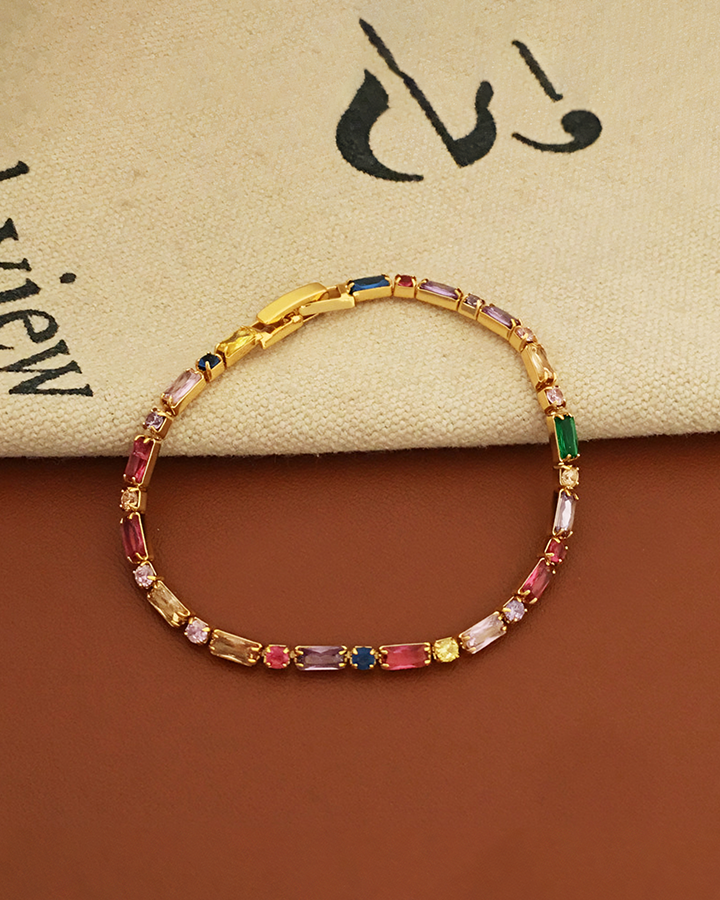 Rainbow Stone Gold Tone Chain Bracelet