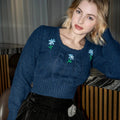 Cropped Floral-embroided Cable-knit Wool-blend Sweater