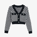 Button-embellished Checked Wool-blend Knitted Cardigan