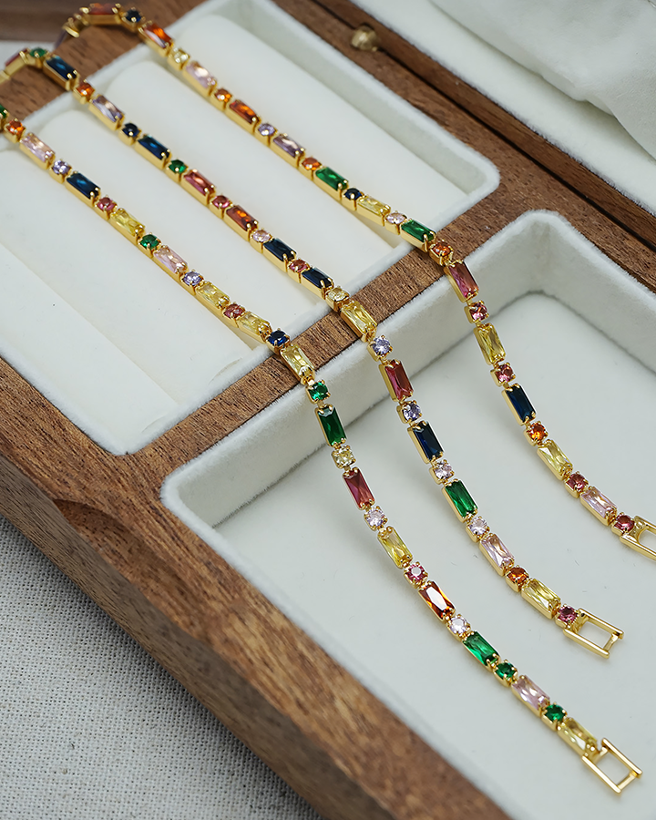 Rainbow Stone Gold Tone Chain Bracelet