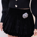 Pleated Velvet-texture Flower-embellished Skorts