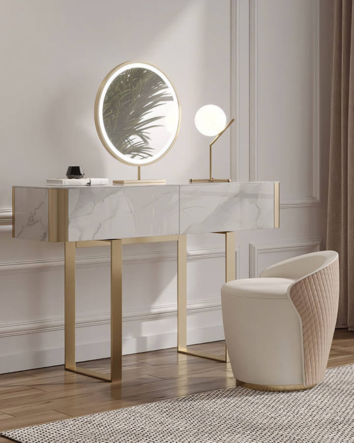 Blakely Dressing Table, Gold Leg& Marble Effect