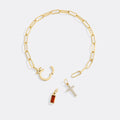 Cross Charm Birthstone Paperclip Bracelet