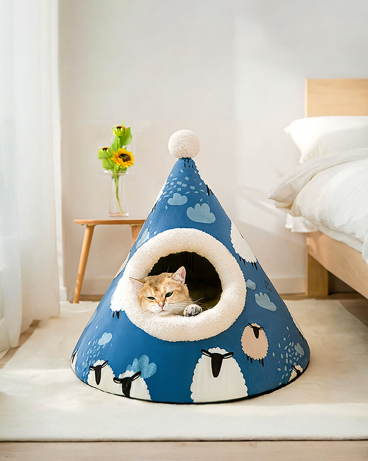 Cute Pussy Pet Bed, Christmas Hat Cat Tent