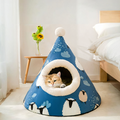 Cute Pussy Pet Bed, Christmas Hat Cat Tent