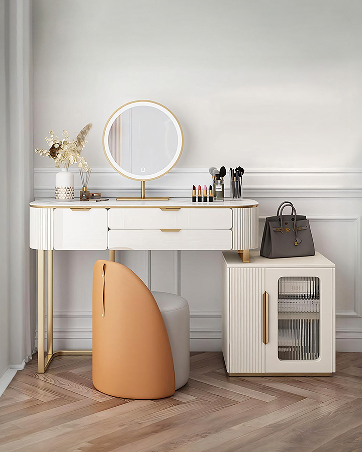 Hines Dressing Table with Mirror, White