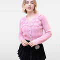 Cropped Rose-embellished Wave-edge V-neck Cardigan