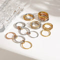 18K Elegant Silver&Bronze&Gold Stacked Rings