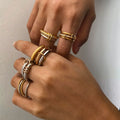 18K Elegant Silver&Bronze&Gold Stacked Rings