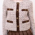 Round-neck Wool-blend Ribbon-trimmed Wool-blend Tweed Jacket