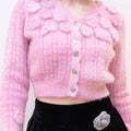 Cropped Rose-embellished Wave-edge V-neck Cardigan