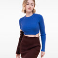 Blue-Brown Patchwork Cutout Two-tone Ribbed-knit Mini Dress
