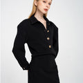 Button-embellished Stretched Woven Dress