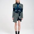Asymmetric Houndstooth Tweed and Velvet Spliced Wrapped Wool-blend Mini Skirt