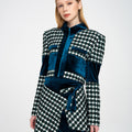 Asymmetric Houndstooth Tweed and Velvet Spliced Wrapped Wool-blend Mini Skirt
