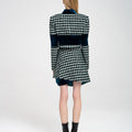 Asymmetric Houndstooth Tweed and Velvet Spliced Wrapped Wool-blend Mini Skirt