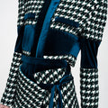 Asymmetric Houndstooth Tweed and Velvet Spliced Wrapped Wool-blend Mini Skirt