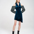Half-zip Cold-shoulder Houndstooth Sleeves Velvet Asymmetric Dress