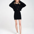 High-waist Cherry-embellished Cable-knitted Mini Skirt