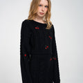 High-waist Cherry-embellished Cable-knitted Mini Skirt