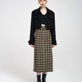 Button-embellished Checked Wool-blend Pleated Dress