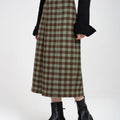 Button-embellished Checked Wool-blend Pleated Dress