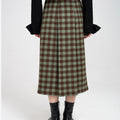 Button-embellished Checked Wool-blend Pleated Dress