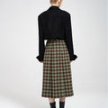 Button-embellished Checked Wool-blend Pleated Dress