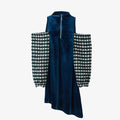 Half-zip Cold-shoulder Houndstooth Sleeves Velvet Asymmetric Dress