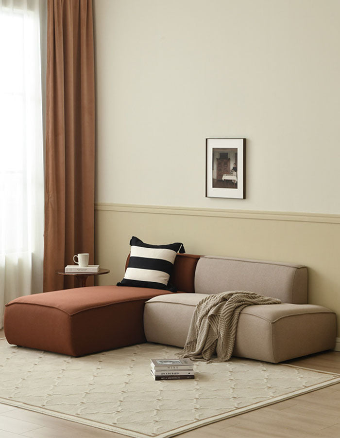 Jacuqeline Tofu Two Seater Corner Sofa, Linen, Two Colors
