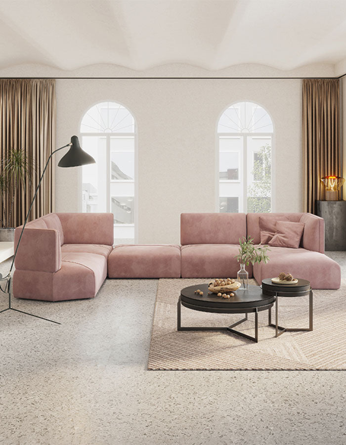 Lllona  Pink Three Seater Corner Sofa Set, Suede
