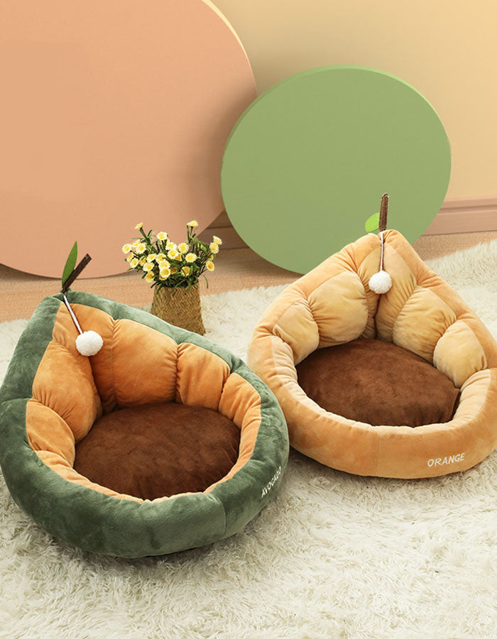 Avocado Pet Bed for Dogs and Small Cats, Green & Orange