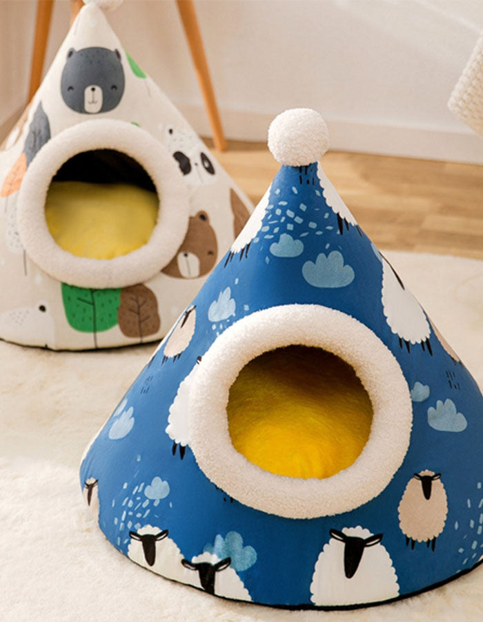 Cute Pussy Pet Bed, Christmas Hat Cat Tent