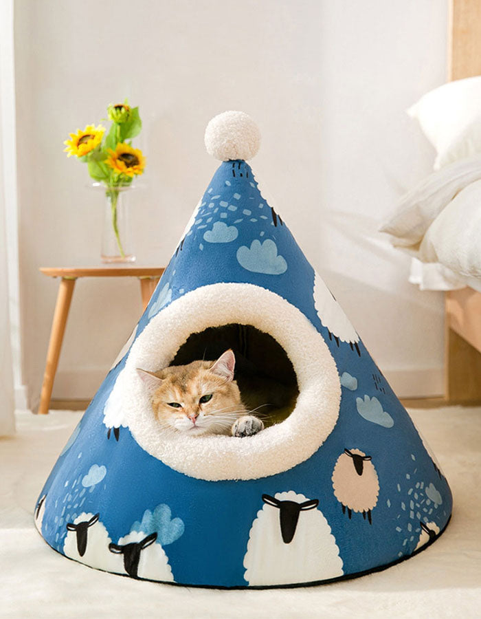 Cute Pussy Pet Bed, Christmas Hat Cat Tent