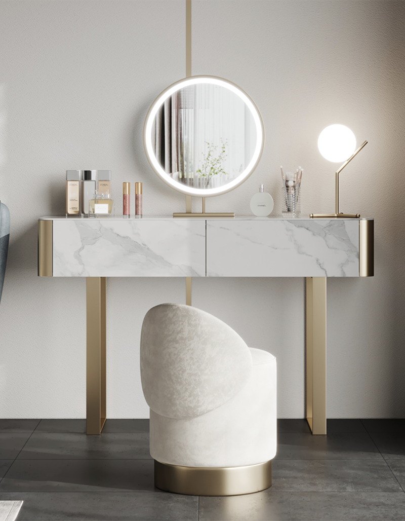 Blakely Dressing Table, Gold Leg& Marble Effect