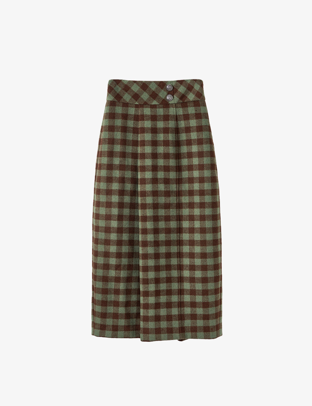 Button-embellished Checked Wool-blend Pleated Dress